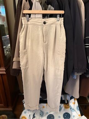 Zara Beige Linen High-Waist Pants